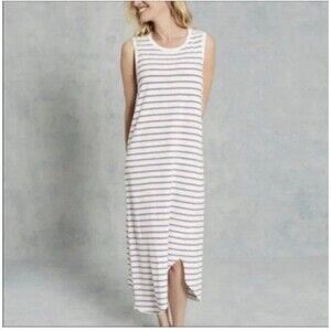Frank & Eileen Tee Lab Tank MIDI Dress Asymmetrical Raw Hem Blue Stripe Medium